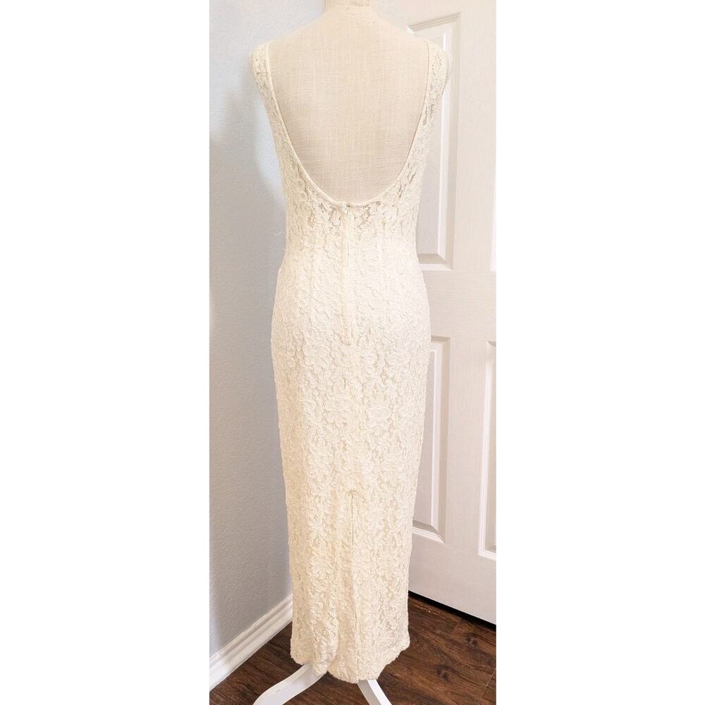 Vtg Cache Dress Women’s 6/8 Ivory Beaded Lace Low Back Sleeveless Gown Wedding - Picture 3 of 8